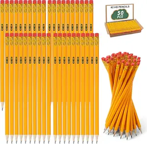 50 Pack #2 HB Pencils – Pre-Sharpened Yellow Wooden Pencils with Erasers, Bulk Classroom & Office Writing Supplies for Kids & Adults, Smooth Writing for School, Drawing, Sketching & Testing
