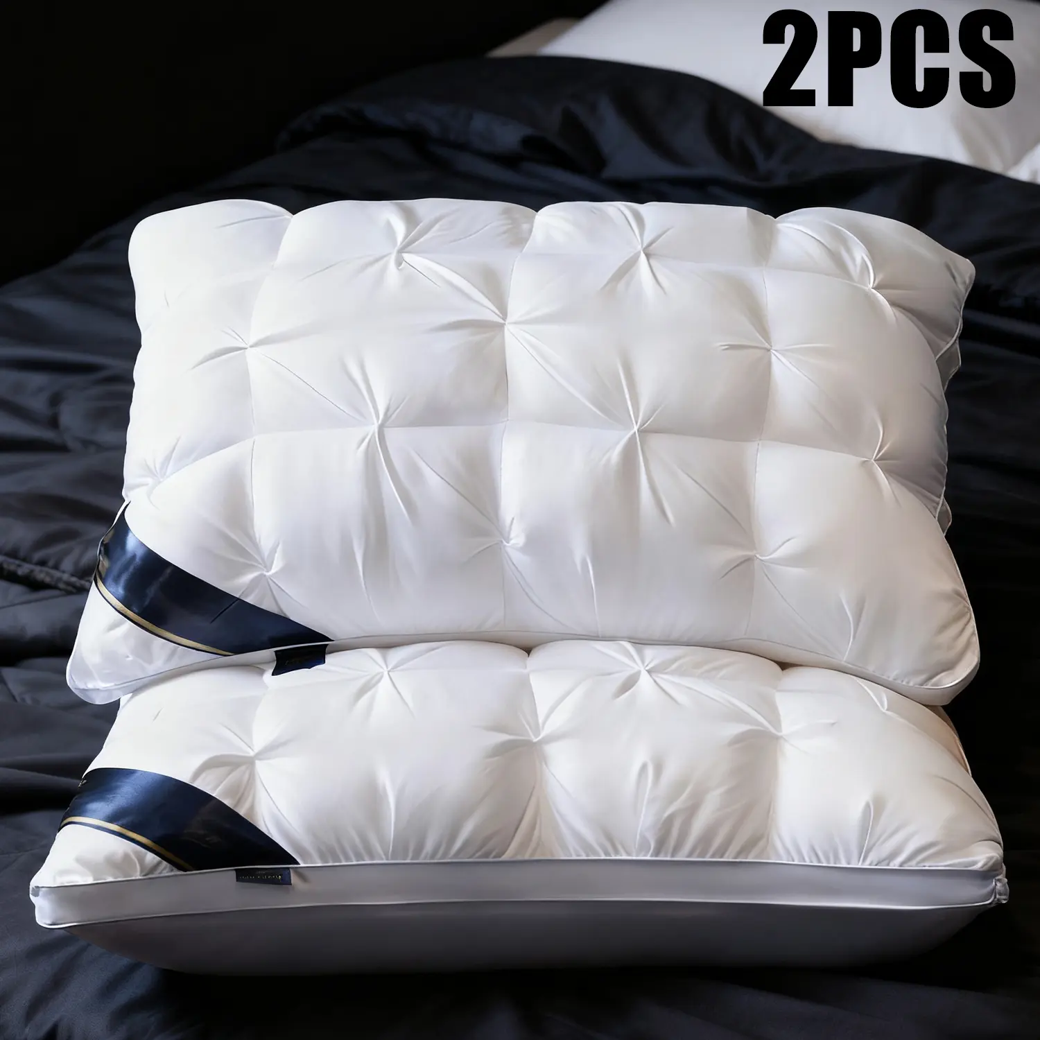 Pillow Set (2-Piece), Soft Support Pillow Set, Hotel Collection Standard/Queen Bed Pillows, Suitable for Back, Stomach or Side Sleepers, Luxury Down Alternative Bedding, Room Décor, Valentine's Gift (White Grey)