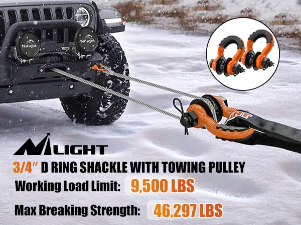 Nilight 3/4" D-Ring Shackle with Towing Pulley – 4.75 Ton (9,500 Lbs) Heavy Duty Off-Road Recovery Shackle Kit with Isolators & Washers – 2 Pack for Jeep, Truck, ATV, UTV, Tractor & Winch Ropes Straps