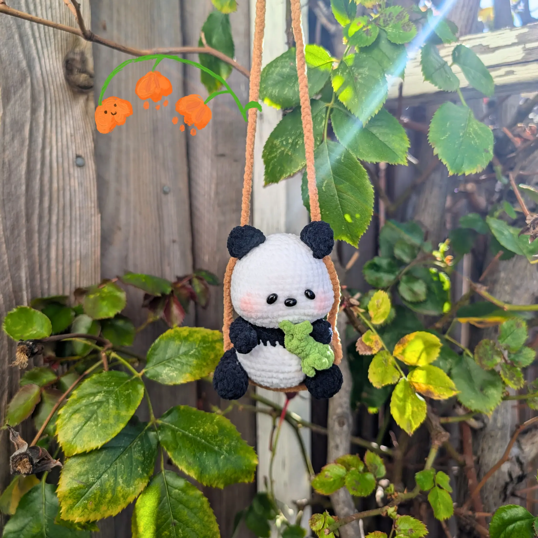 Handmade Crochet Panda Hanging Plush | Cute Amigurumi Animal Swing