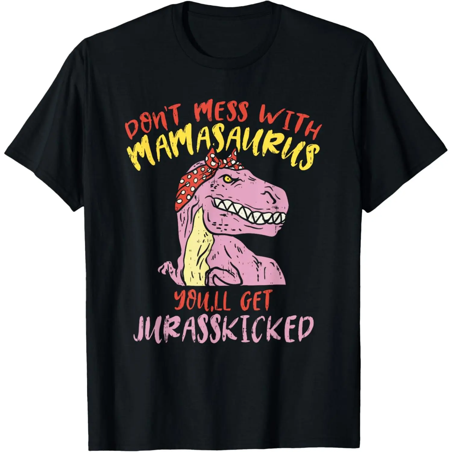 Women's Vintage Short-Sleeve Dinosaur Sporty Sports Top - Mamasaurus Jurasskicked Design, Solid Polyester Mix Fabric, Classic Fit, Breathable, Machine Washable, Double Needle, Christmas Gift for Mums, Outdoor Wear