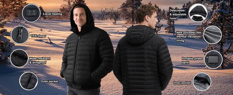 【Includes Power Bank】Norwell Heated Hoodie Jacket with 7.4V/3A 5000mAh Battery Pack Dual Control 5 Heat Zones LED Waterproof Comfort Basic Winter Clothes Men Plus Size Women's Clothing 100% Polyester Fiber Long Sleeve 【Includes Power Bank】Norwell Heated Hoodie Jacket with 7.4V/3A 5000mAh Battery Pack Dual Control 5 Heat Zones LED Waterproof Comfort Basic Winter Clothes Men Plus Size Women's Clothing 100% Polyester Fiber Long Sleeve