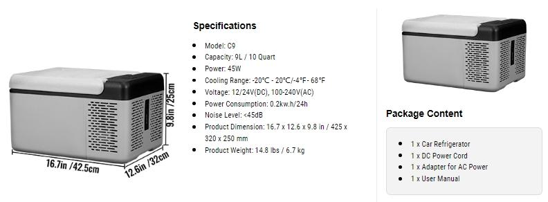 VEVOR 12 Volt Portable Car Refrigerator 10 Qt, TikTokShopBlackFriday, Mini Freezer (-4℉~68℉) W/APP Control Car Compressor Fridge Cooler 12V/24V DC and 110-220V AC For Camping, Road Trip, Travel, Outdoor and Home