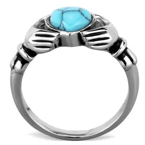 ETERNAL SPARKLES Women's Silver Claddagh Celtic Irish Fashion Comfort Statement Love Ring - Turquoise