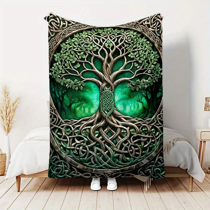 Celtic Tree of Life Flannel Blanket - 100% Polyester Soft Sofa Blanket - Large Celtic Knot Decorative Tree of Life Print - Comfortable Room Bedspread, Car Interior Decor, Ideal Gift