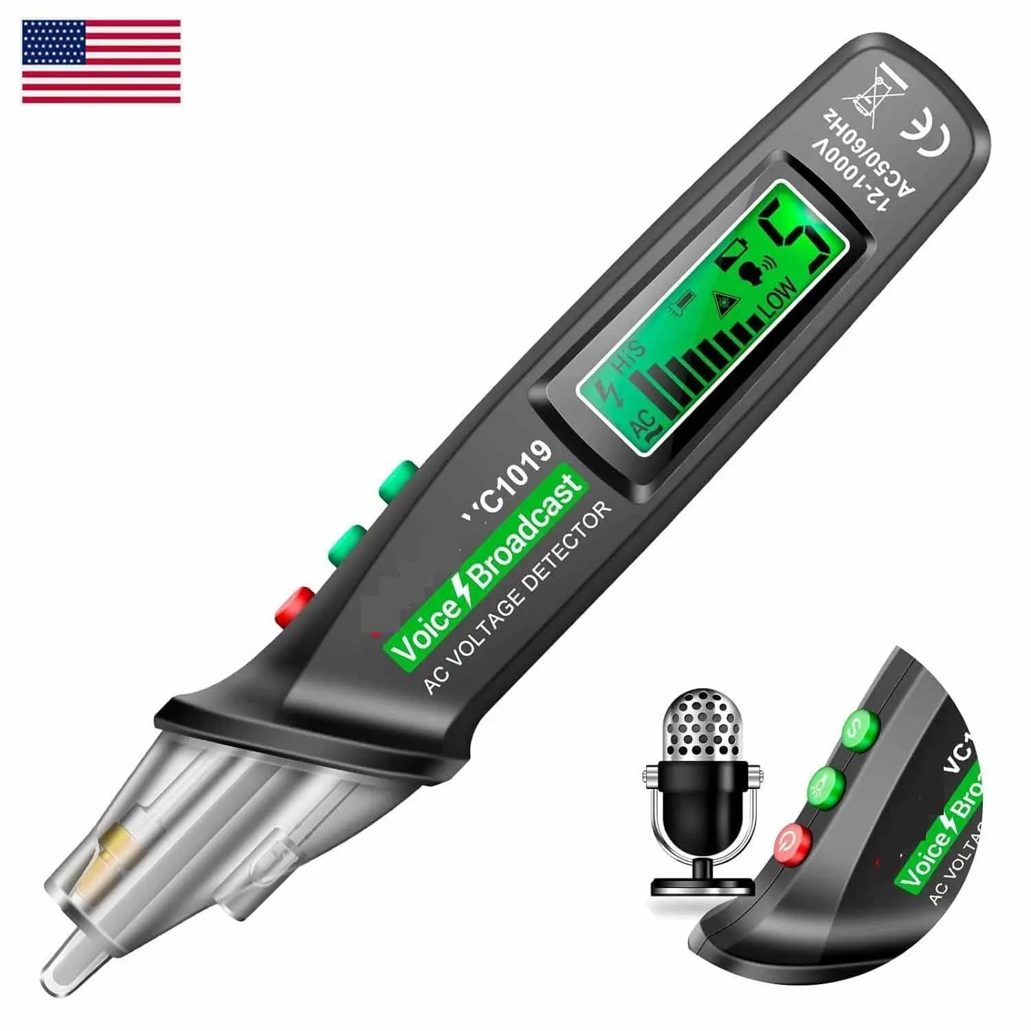 Compact Voltage Tester Pen, Non-Contact AC Detector with Insulated ABS Housing, Voice Alert & LED, 12-1000V Wire Breakpoint Finder for Household and Industrial Use, Test Pen + Guide, 50/60Hz