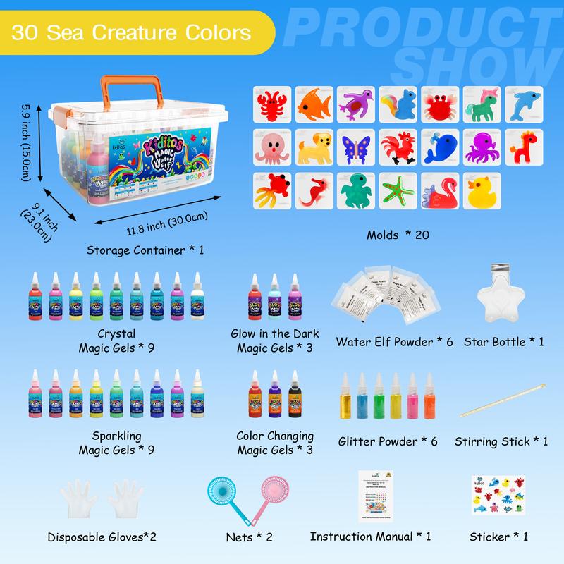 Kiditos  Magic Water Elf Toy Kit with Magic Gels, Molds - Imaginative Play, Christmas Gifts, Birthday Gifts, Party Favors, and Family-Friendly DIY STEM Projects