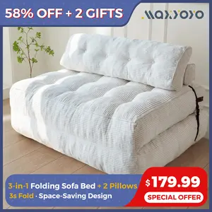 MAXYOYO Corduroy Folding Sofa Bed, Convertible Sleeper Chair with Pillow Foldable Mattress with Back Support(Double Size)
