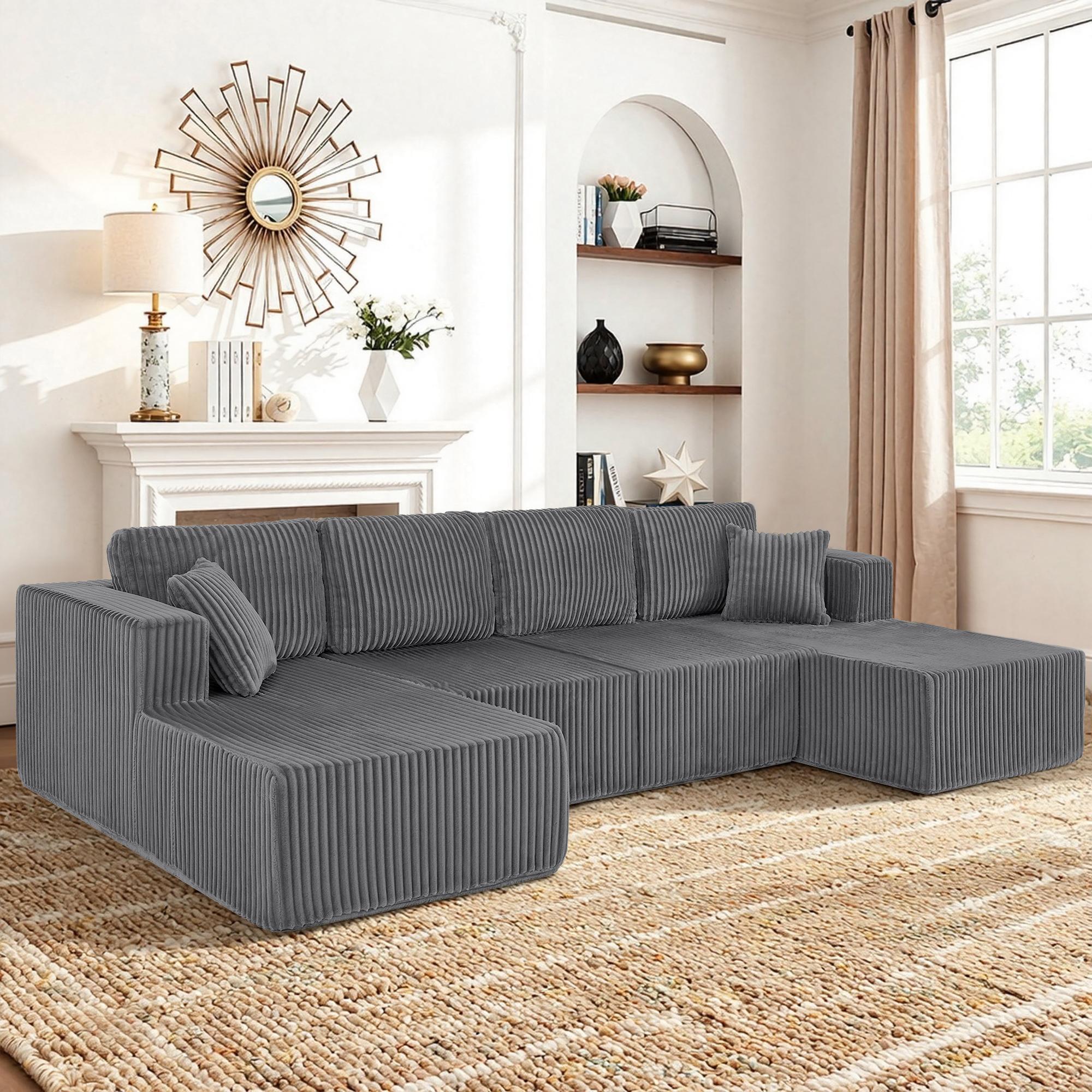 【3 Packages shipping】Large U-Shaped Modular Sofa Set [Extended Version] | Modern Minimalist Cordova Convertible Sofa Bed, Spacious Design for Living Room/Bedroom, Space-Saving & Comfortable Sofa Boneless Sectional Couch