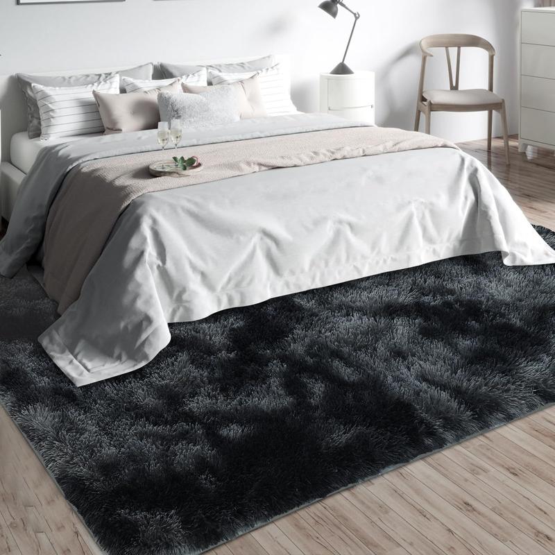 XEXSIN Black and Grey Area Rugs for Living Room Large Men Room Carpet Bedroom Fluffy Furry Shag Aesthetic Plush High Pile Floor Rug for Kids Room Dorm Home Decor Tie-dye Black Grey