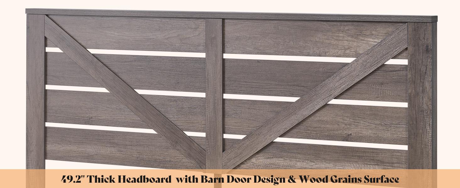 AMERLIFE  Farmhouse Bed Frame with 49.2" Barn Door Headboard, Platform Bed Frame with Wood Slats, Under Bed Storage Space, Noisy Free, Easy Assembly/Best Gift Ideas/Christmas Gifts