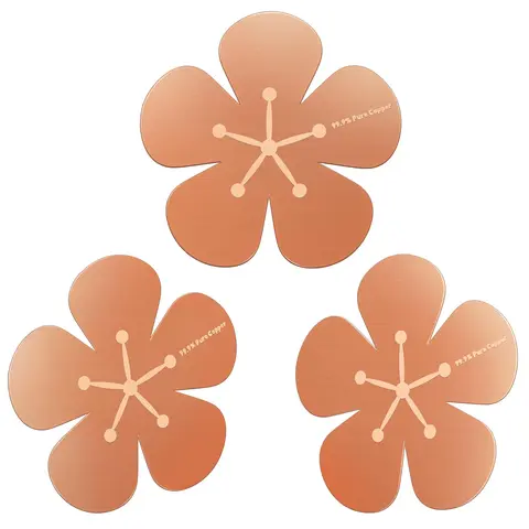Bird Bath Cleaner 3-Piece Set, 0.6mm Thick 99.99% Pure Passivated Copper Disks, Natural Flower Pattern, Ions Work 24/7 to Purify, Automatic Physical Deep Clean, Efficient Water Purifier for Outdoor Bird Baths, Garden Fountain Bowls