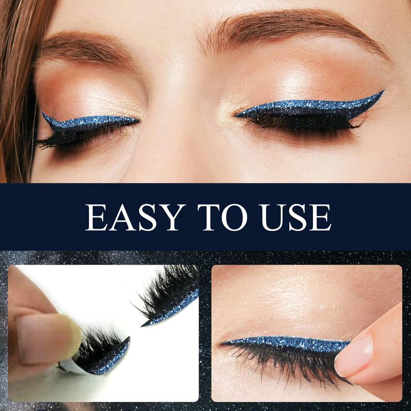 Buy 1 Get 1 Free Glue-Free Self-Adhesive Eyelashes 4 Pairs Curly 3D Volume False Lashes Reusable Eyeliner Sticker Black Daily Cosmetic Essentials Set