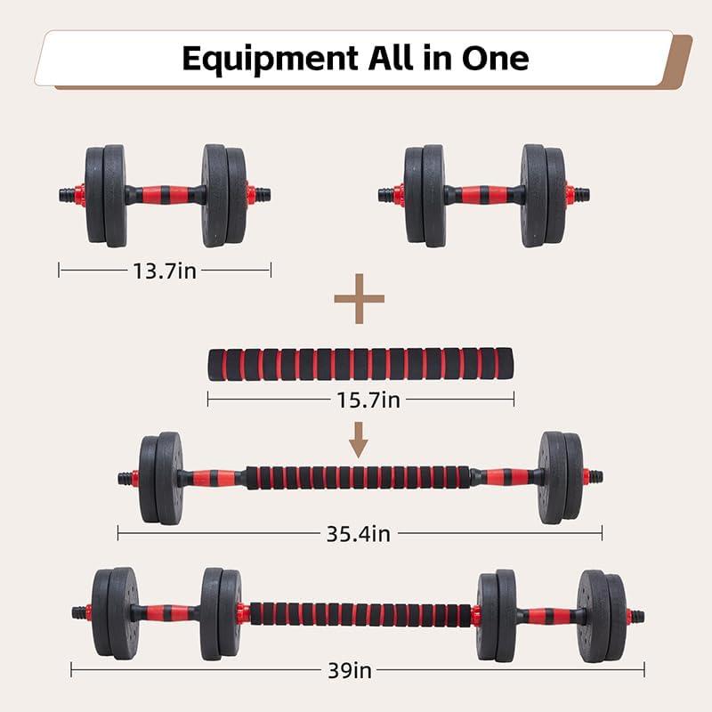 4-in-1 Adjustable Dumbbell Set, Dumbbell Barbell Kettlebell Push Up Stand All in One, Multi-Functional Home Gym Strength Training Equipment with Compact Storage