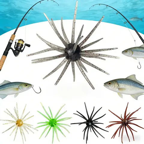 Silicone Simulation Sea Urchin Soft Plastic Fishing Baits - Largemouth Bass Lure, Breathable Responsive Skirt, Swims True, Creative Look, Realistic Shape, Motion-Sense Lures, Durable Fishing Gear, Flow-Water Action for Freshwater Bass, Rivers