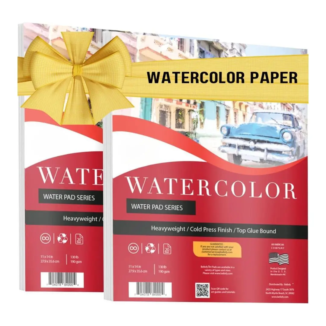 Large Watercolor Paper Pad in Set of 2 | 11x14 in Academy Watercolor Paper Kids, Artists & Beginners Enjoy | Watercolor Notebook for All…