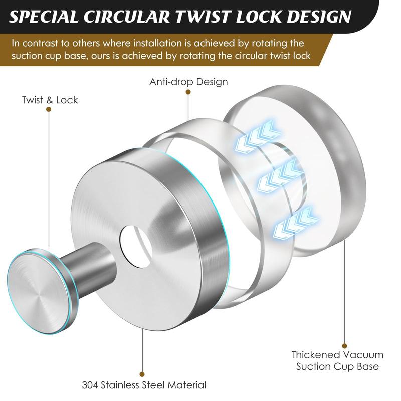 2 PCS Suction Cup Hooks for Shower, No-Drill Bathroom Hooks, Holder Holds Strong on Tile, Glass, Mirror, Wall, Bathroom Door 2 PCS Suction Cup Hooks for Shower, No-Drill Bathroom Hooks, Holder Holds Strong on Tile, Glass, Mirror, Wall, Bathroom Door