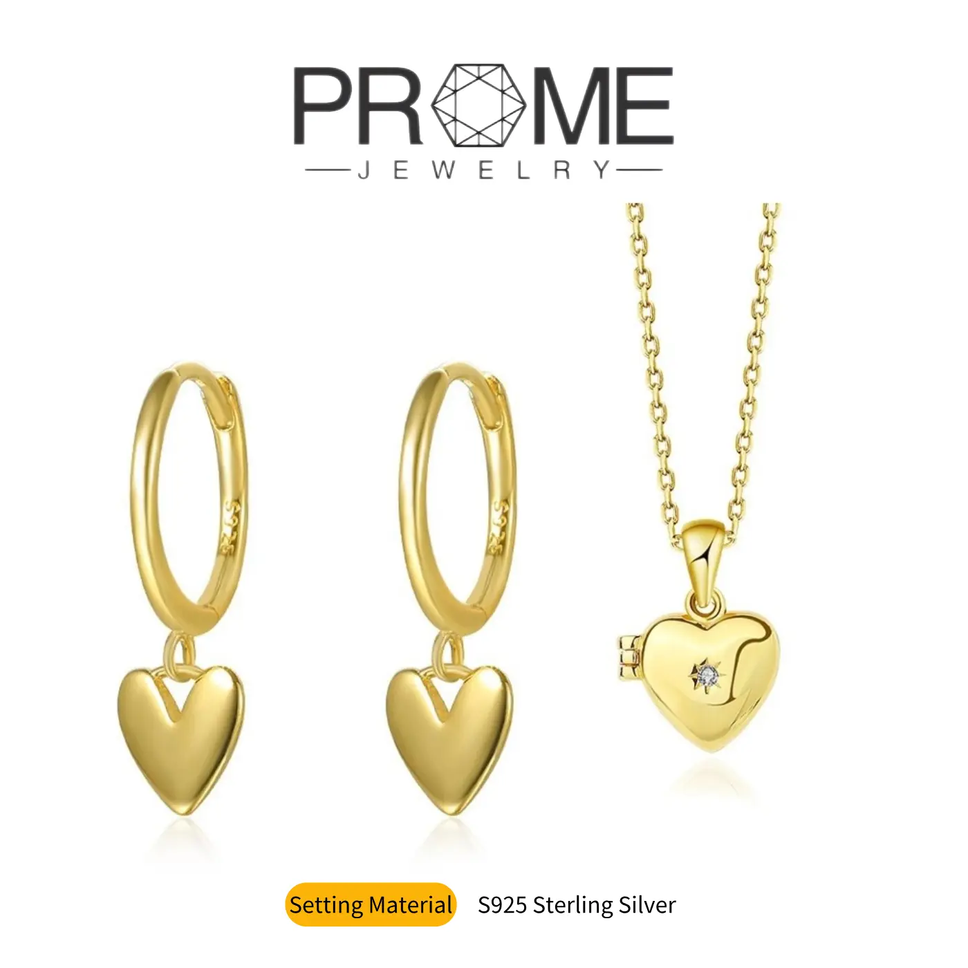 (SS017) S925 Sterling Silver Heart Locket Pendant Necklace & Earrings Set - Sweet Moments for Female Couples, Ideal Gift, Adults