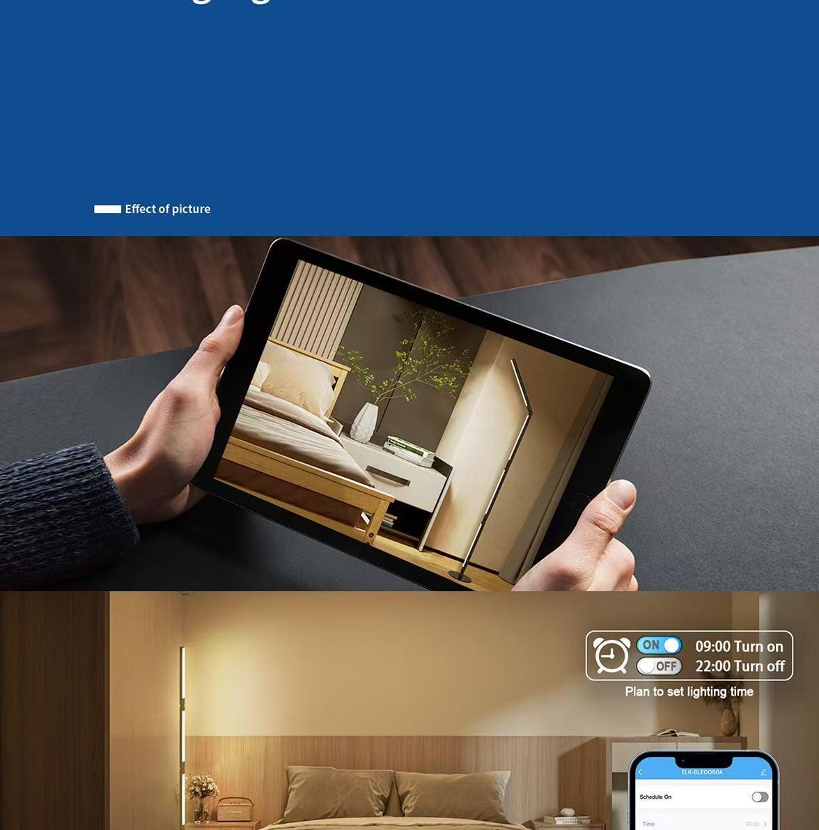 smart RGB floor lamp supports both app and remote control. Its foldable design allows for easy DIY customization, the lamp tube rotates 360°, and it features a music-synchronized timer function. Suitable for bedrooms, living rooms, and home décor.