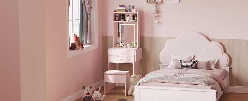 Small Vanity Desk Set with 3 Adjustable Lighted Mirror and Storage Chair IF018