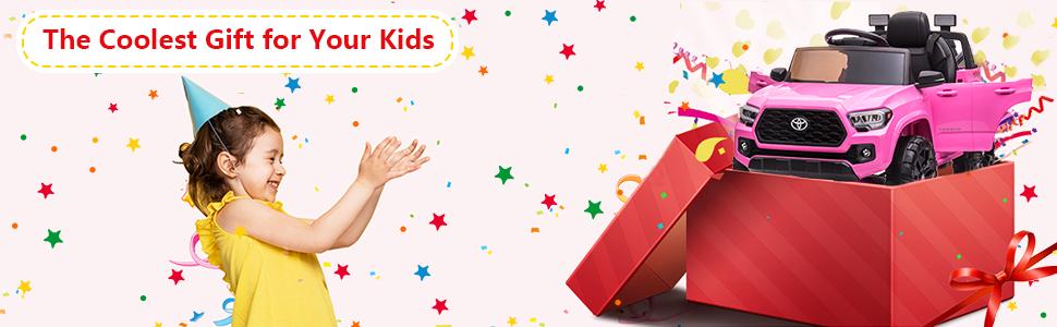 GARVEE Explore the GARVEE 12V Toyota Tacoma Ride-On Car, featuring spring suspension and vibrant LED lights, available in Pink, Black, White, and Red, perfect for adventurous young drivers.