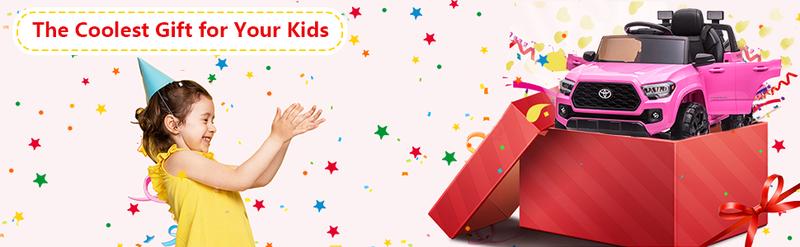 GARVEE Explore the GARVEE 12V Toyota Tacoma Ride-On Car, featuring spring suspension and vibrant LED lights, available in Pink, Black, White, and Red, perfect for adventurous young drivers.