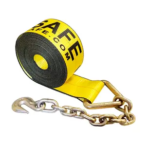 4" x 40', 50, 60' USA Custom Winch Straps w/ Chain Extensions