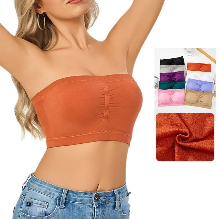 Plus Size Women's Ribbed Strapless Seamless Knit Fabric Bandeau Tube Top - 1-Piece Invisible Bra with Removable Pads, Non-Slip Design for Backless Apparel, Wedding Gowns (4XL,5XL,6XL)