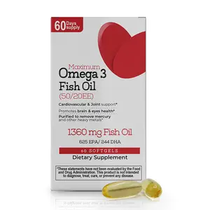 Maximum Omega 3 – 60 Softgels – High Potency EPA & DHA Supplement (1360 mg Marine Oil, 870 mg Omega-3 per Serving) – Natural Deep-Sea Source  Daily Wellness Tablets Ethically Sourced Vitamins