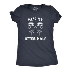 Womens Hes My Otter Half T Shirt Cute Animal Relationship Pair Tee Funny Womens T Shirts Cute Vintage Fashion Casual Ladies T-Shirt Gift Love Tops for Women Funny Animal Top Women's Novelty Tees Navy