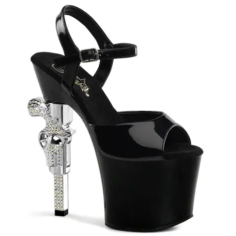 Pleaser Revolver-709 Women's Rhinestone Stiletto Sandals - Ankle Strap Platform High Heels, 7" Embellished Gun Heel Clubbing Footwear for Women, Stiletto Heels, Rhinestone Sandals