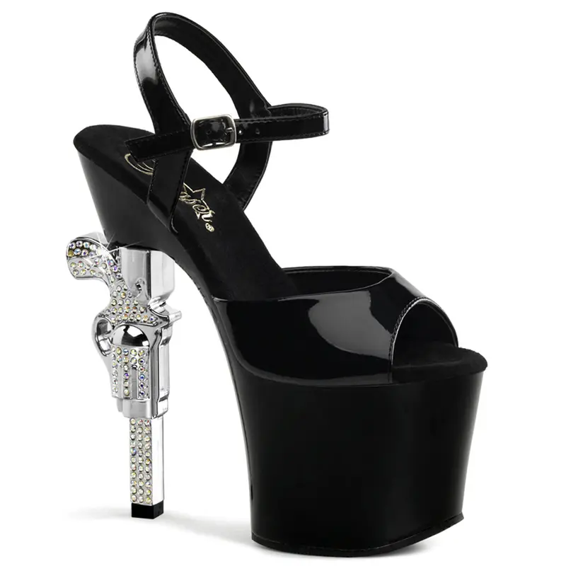 Pleaser Revolver-709 Women's Rhinestone Stiletto Sandals - Ankle Strap Platform High Heels, 7" Embellished Gun Heel Clubbing Footwear for Women, Stiletto Heels, Rhinestone Sandals