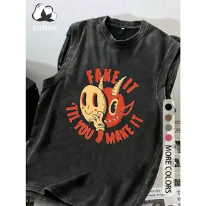 Vintage Cotton Fitted Sleeveless Top, Classic Crew Neck Casual Summer Tank for Men