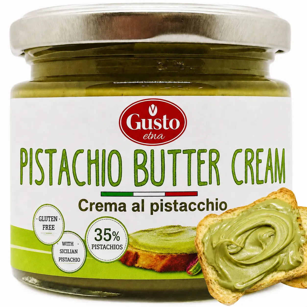 Gusto Etna Sicilian Pistachio Cream Spread (35% Pistachio) – 190g / 6.7 oz