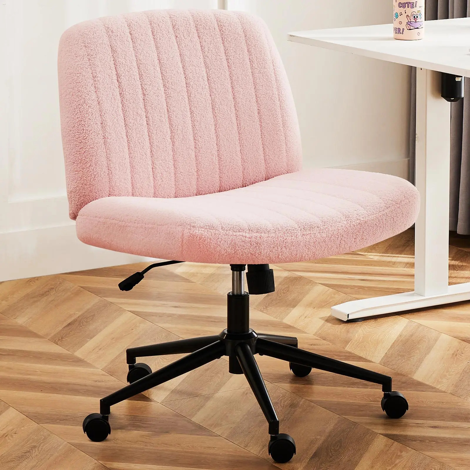 Ergonomic Criss Cross Office Chair with Wheels - Wide Armless Home Office Desk Chair, Swivel Height-Adjustable, Dual-Purpose Base, Ergonomic Office Chair