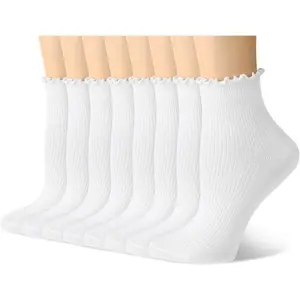 8 Pairs Ruffle Socks Woman Cute Frilly Soft Cotton Crew Ankle Socks for Women Gifts