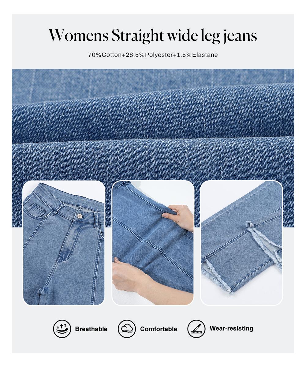 Sidefeel Women's Jeans High Waisted Wide Leg Loose Fit Straight Leg Zimbaplatinum Cropped Denim Pants