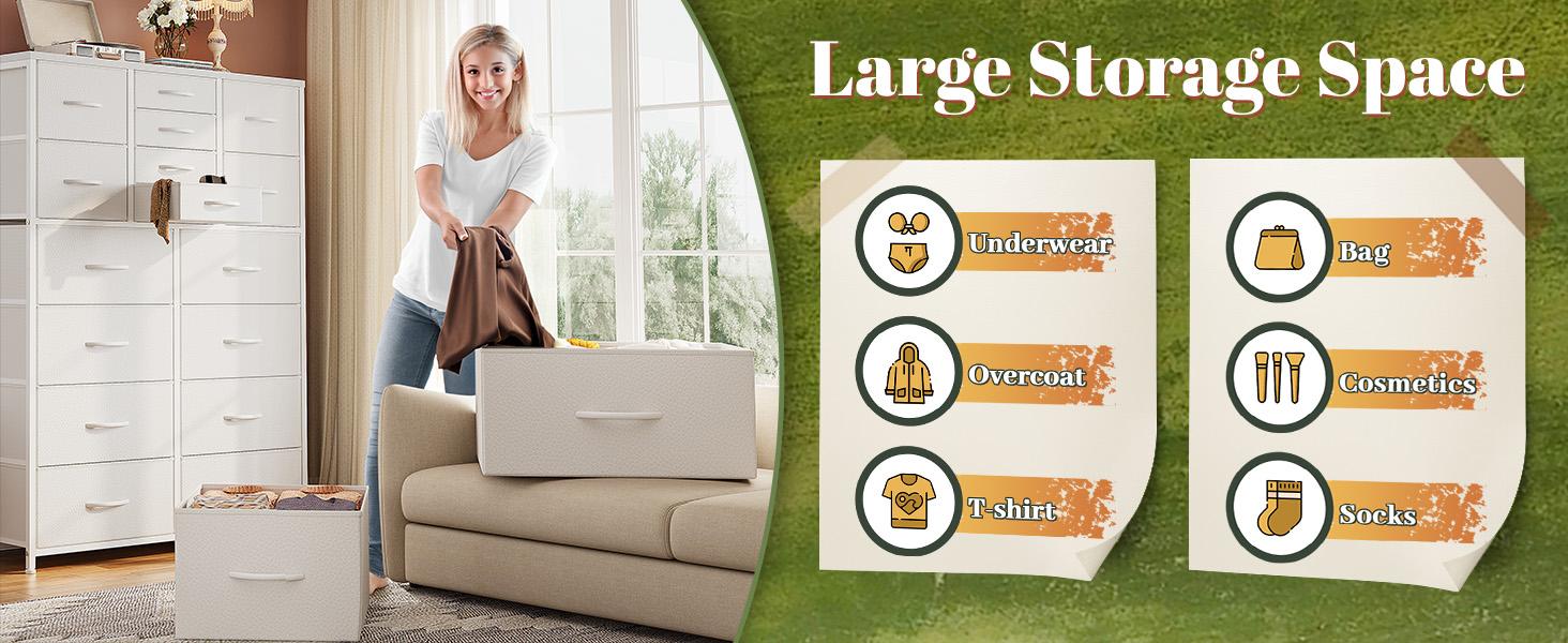 [New Year Campaign]RaybeeFurnure 16 Drawer Dresser, Modern Tall Dressers & Chests of Drawers, Ideal Christmas& New Year Storage Cabinet for Bedroom Closet Living Room Entryway, with Wooden Top