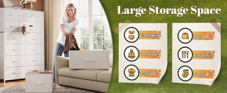 [New Year Campaign]RaybeeFurnure 16 Drawer Dresser, Modern Tall Dressers & Chests of Drawers, Ideal Christmas& New Year Storage Cabinet for Bedroom Closet Living Room Entryway, with Wooden Top