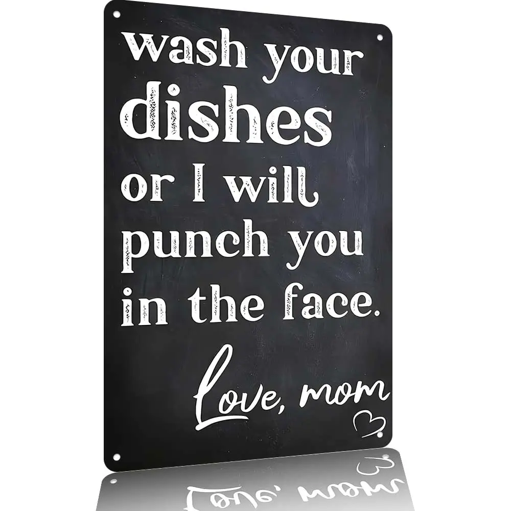 12x8" Aluminum Kitchen Sign | "Wash Your Dishes" Funny Mom Quote Wall Art | Rustic Chalkboard Style Farmhouse Home Decor Wall Plaque Lightweight Decorative