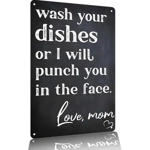 12x8" Aluminum Kitchen Sign | "Wash Your Dishes" Funny Mom Quote Wall Art | Rustic Chalkboard Style Farmhouse Home Decor