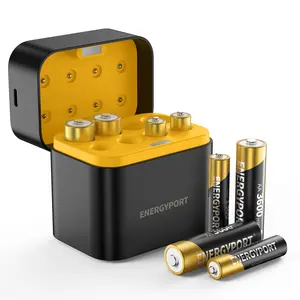 ENERGYPORT Rechargeable 4 AAA and 4 AA Batteries Lithium with Charger Box, 8 Pack 1.5 V Triple A Double A Batteries Rechargeable, Long Lasting Lithium Battery with Integrated Charging Storage Box