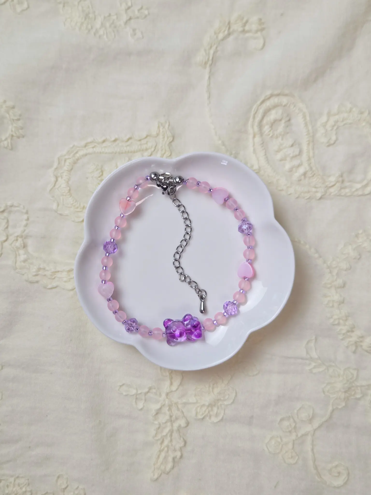 Pink Heart Candy Bracelet with Purple Gummy Bear