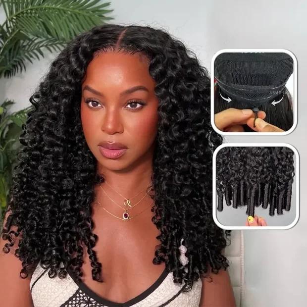 [Flash Sale] 20"(18"Same Price) Burmese Curly Wear Go Glueless 13x4 Lace Front Wigs Spiral Curl 180% Density Pull Go Wig Adjustable Cap Easy for Beginners Full Volume & Natural Edges Boho Human Drawstring Wig Natural Color