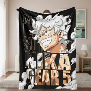 Anime Gear Style Flannel Blanket with Bold Smoke Graphic Print， Soft Warm Cozy Lightweight， Perfect for Bedroom Living Room Sofa Office Gift Use