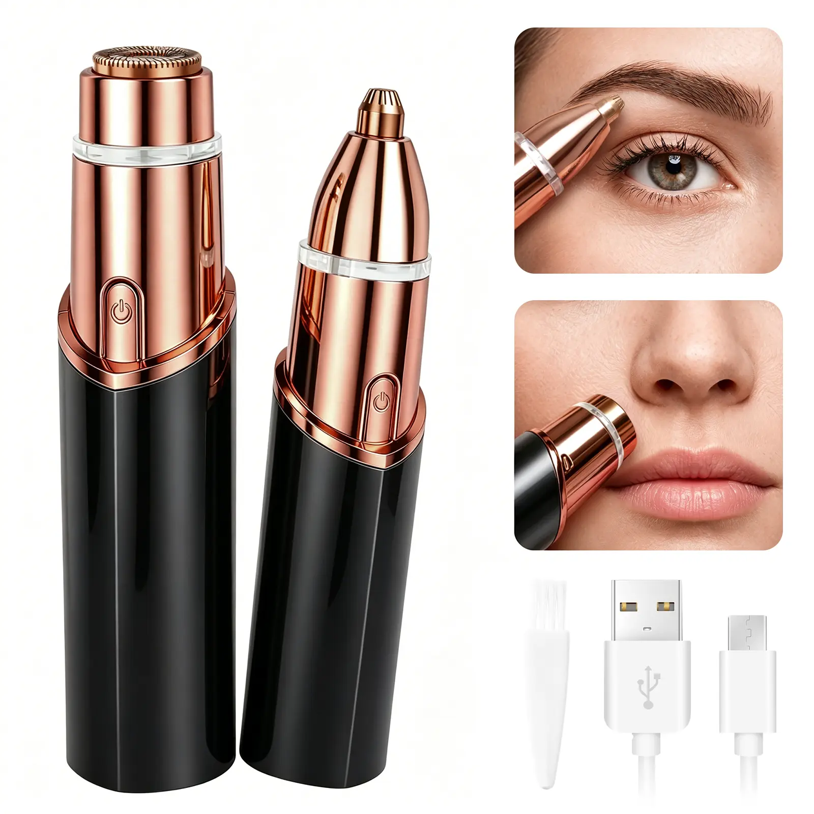 2 in 1 Electric Facial Hair Remover & Eyebrow Trimmer for Women, Rechargeable Precision Shaver for Face, Lips & Body, Portable Painless Hair Removal Tool