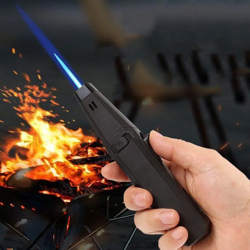 [Windproof Torch Lighter] (Butane Not Included), Blue Flame With Safety Lock, Refillable Butane Gas, Outdoor Bright Flame Lighter, Gift Box Packaging, Suitable For Candle, BBQ, Stove Wall, Camping Gift