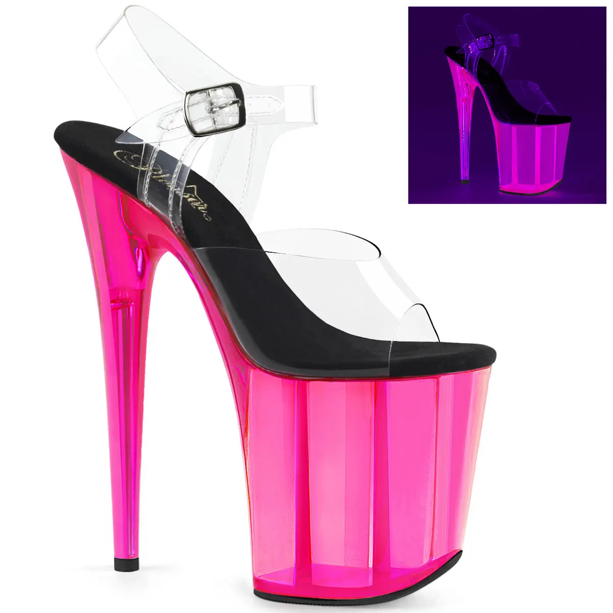 Pleaser 808UVT Women's Elegant Platform Heels - Blacklight Reactive Ankle Strap Sandals, Bold Statement Shoes