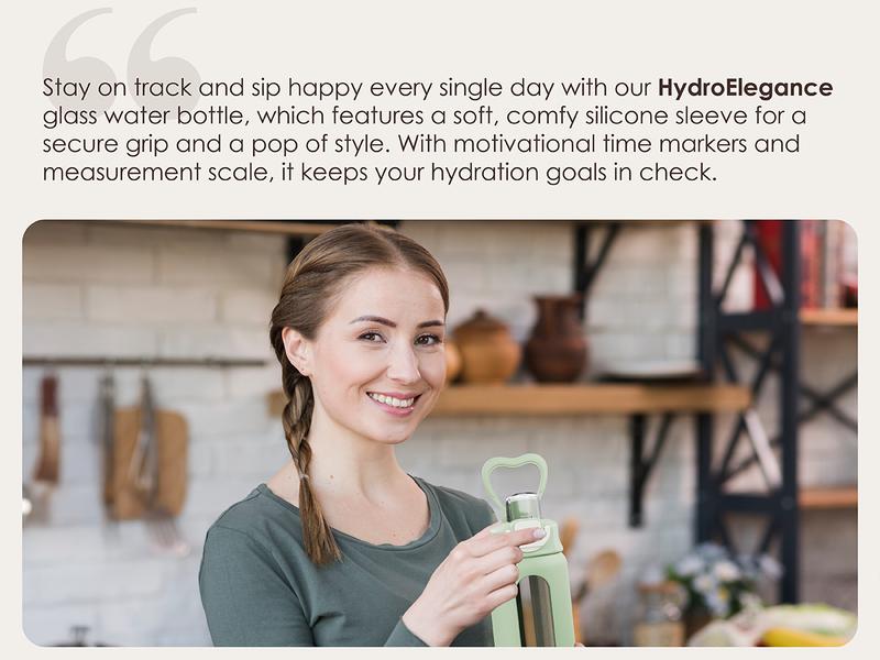 Sandjest Glass Water Bottle with Silicone Sleeve 24oz with Lid, Motivational Drinking Hydration Bottles for Men Women Gym Travel Sports Christmas Gift