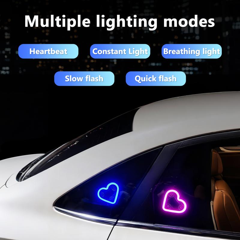 DUFIKKI Solar Powered Wireless LED Triangle Heart Shape C-Pillar Neon Light for Car Interior Decor Eco-Friendly Modern Stylish Look
